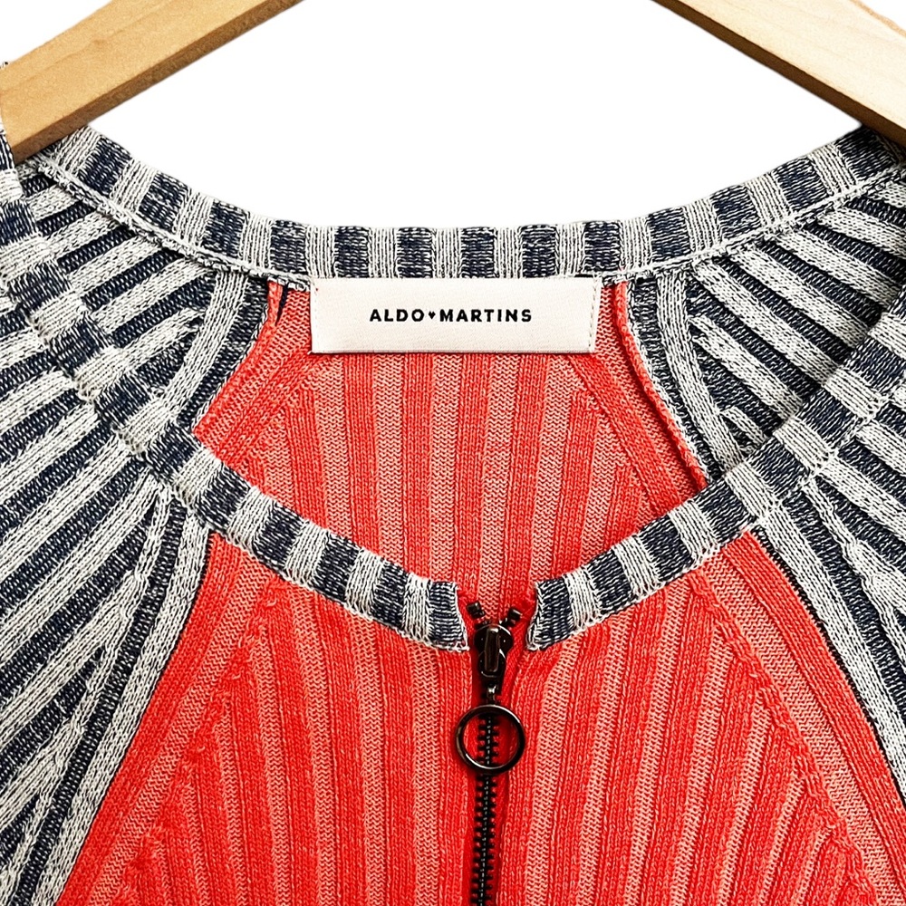 Colorblock Zip-Front Ribbed Jacket - Orange & Navy - Picture 5 of 6